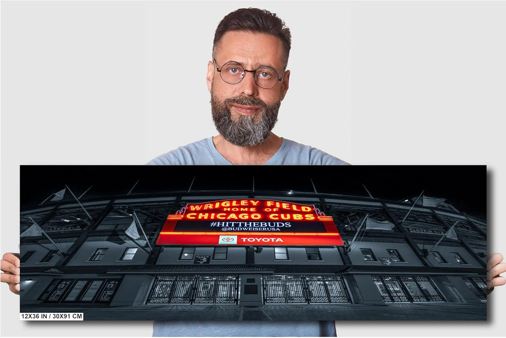 PHOTOS BY ZAMAN Wrigley Field, North Side of Chicago, Illinois, Major League Baseball Chicago Cubs, Paper, Canvas, Acrylic and Metal Print (Canvas(3 Panel) 24x72 Inches)