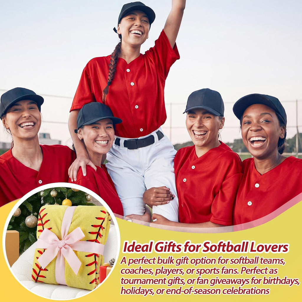 Eurzom 12 Pcs Softball Throw Blankets Bulk for Teens Adults 60' Round Soft Flannel Sport Ball Blanket Team Gift for Softball Lovers Coaches Players Senior Night Birthday Party Supplies