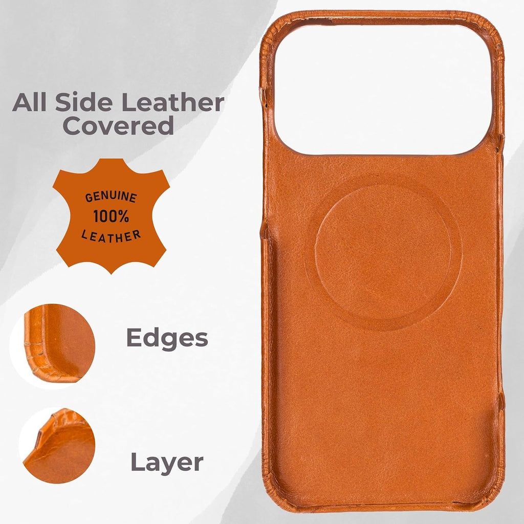 VENOULT Leather Wallet Case for iPhone 17 Pro Max, Full Grain Genuine Leather, Magnetic Detachable, 4 Card Holder, Buesiness Style, Compatible with MagSafe, RFID, Handmade (Chestnut Brown)