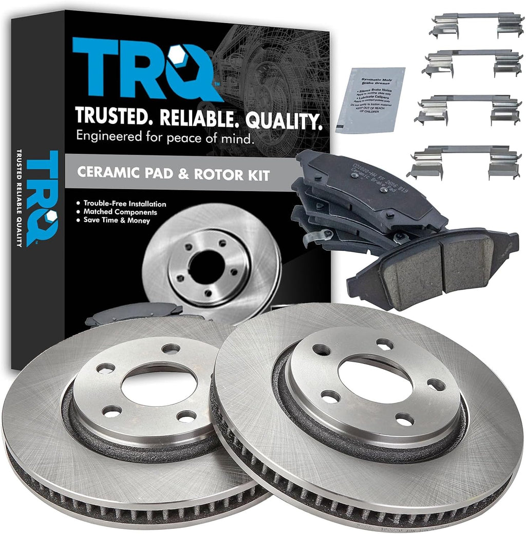 TRQ Front Brake Pad and Rotor Set Ceramic Vented Rotors Compatible with 2004 Pontiac Grand Prix