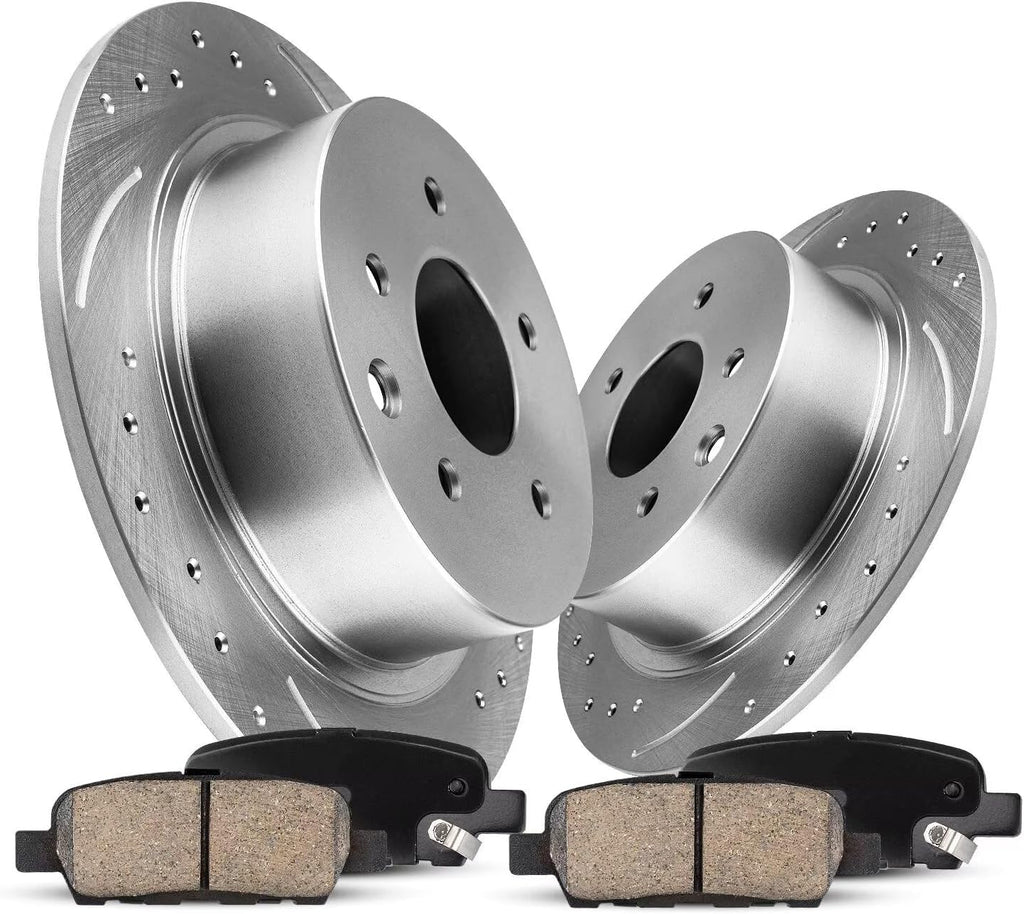 Brake Pads And Rotors Kit Compatible With 2005-2010 Jeep Grand Cherokee, 2006-2010 Commander, Rear Automotive Replacement Brake Kits Drilled And Slotted Rotors 320mm(12.6in) 53027 D1041-7945