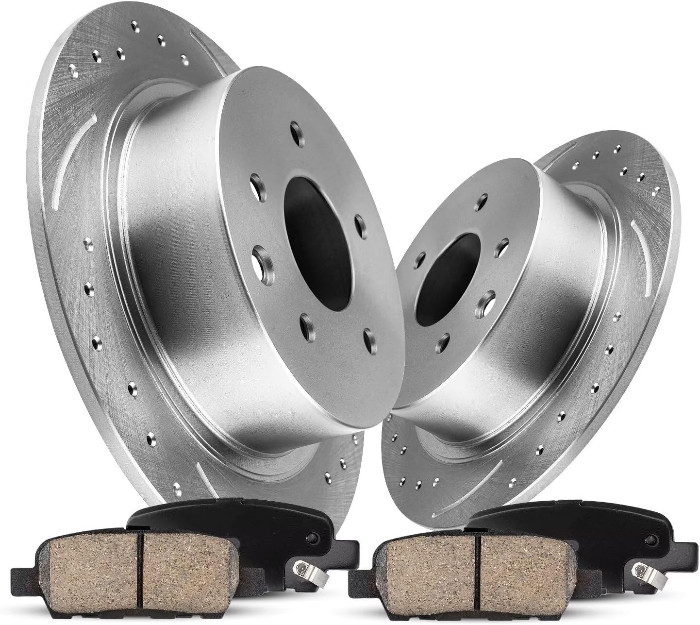 Brake Pads And Rotors Kit Compatible With 2005-2010 Jeep Grand Cherokee, 2006-2010 Commander, Rear Automotive Replacement Brake Kits Drilled And Slotted Rotors 320mm(12.6in) 53027 D1041-7945