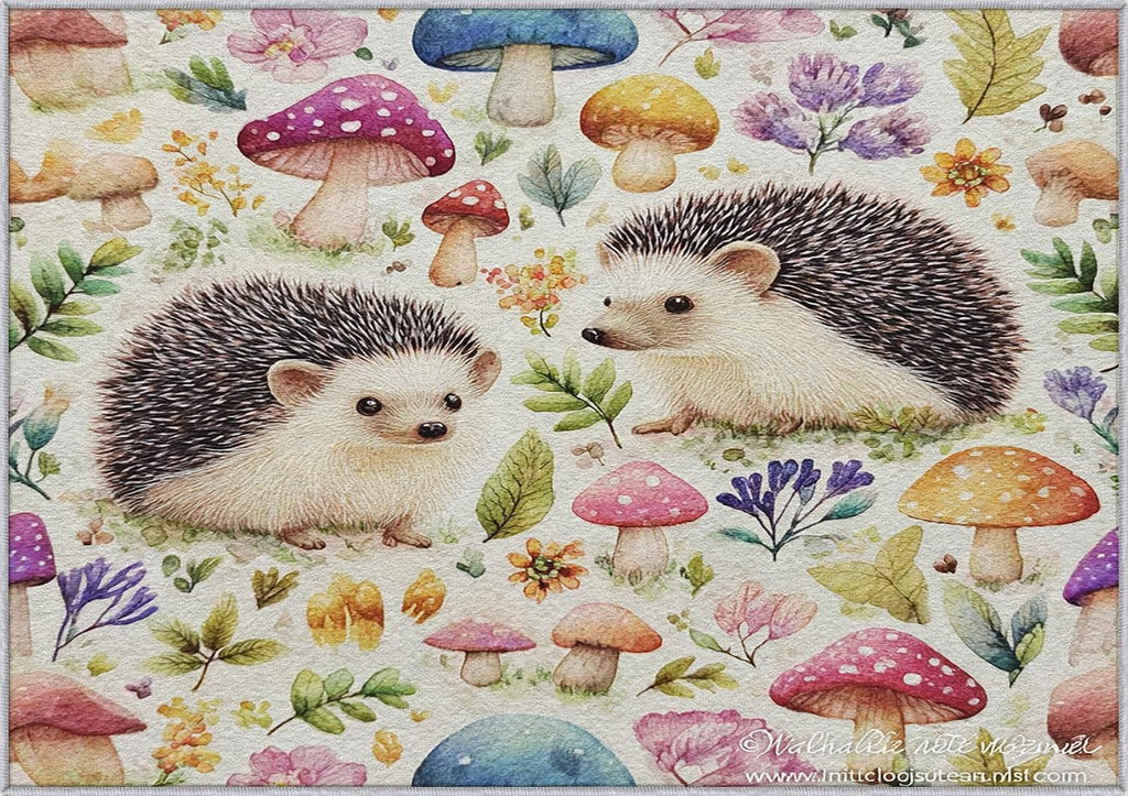 Hedgehog Rug 8x12 for Bedroom, Forest Woodland Animal Patterned Living Room Area Rug, Hedgehog Kids Boys Girls Room Decor, Washable Soft Thin Carpet with Non Slip Backing, 8 x 12 ft - Lu11540