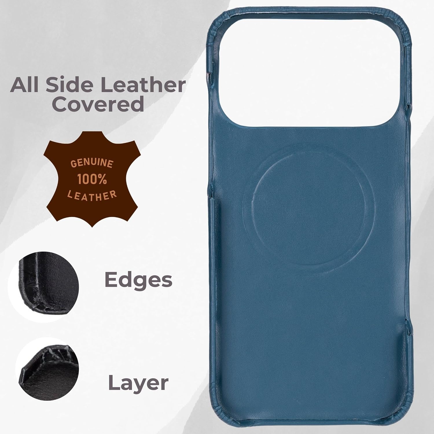 VENOULT Leather Wallet Case for iPhone 17 Pro Max, Full Grain Genuine Leather, Magnetic Detachable, 4 Card Holder, Buesiness Style, Compatible with MagSafe, RFID, Handmade (Admiral Blue)