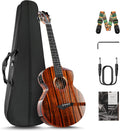 Caramel BEG91 Cutaway Ebony Glossy Baritone Acoustic & Electric Ukulele with Armrest | 30-inch Handmade Professional Ukelele Kit with Accessories