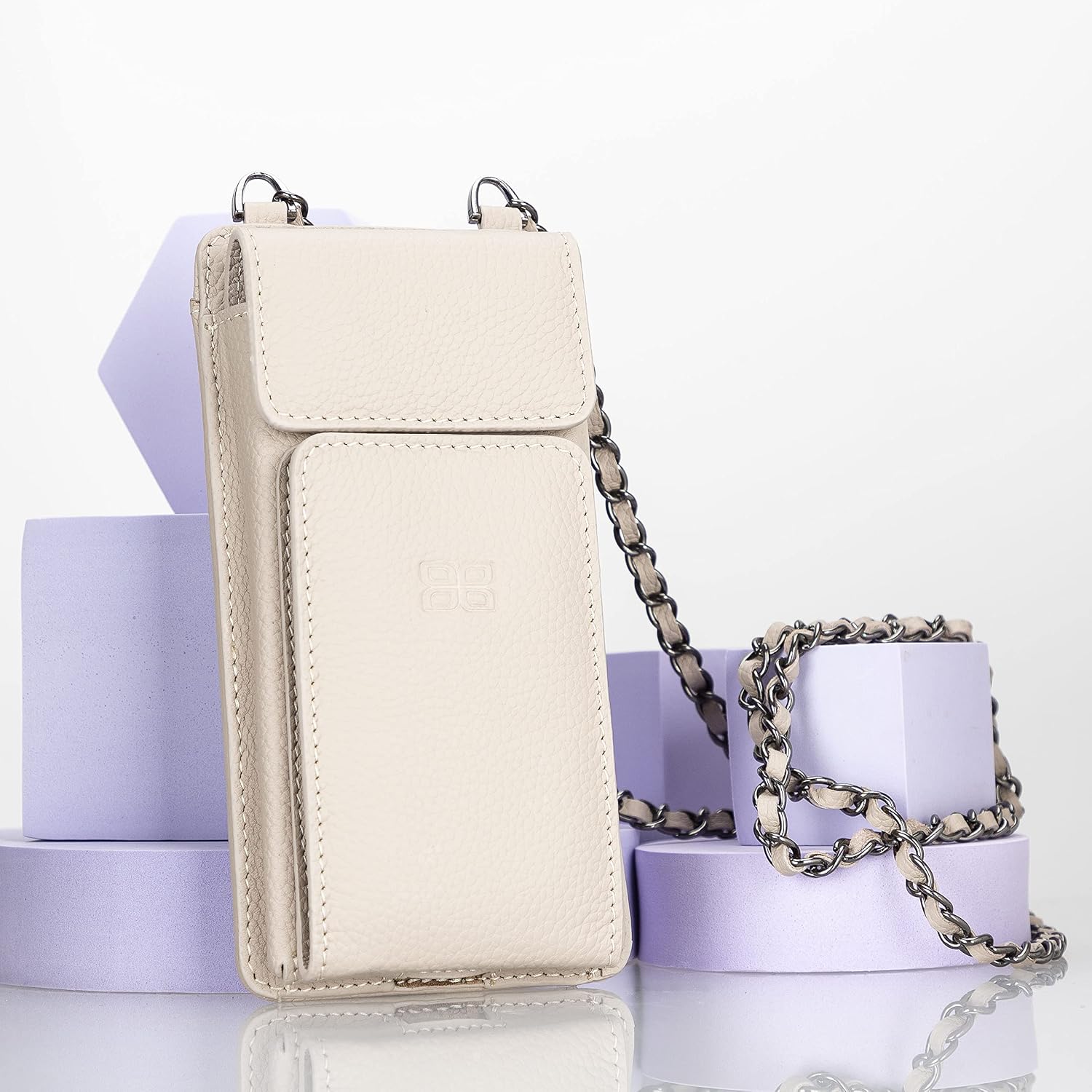 Crossbody Women Wallet fits iPhone 16 Pro MAX / 17 Pro MAX and All Mobile Devices up to 6.9' - Zippered Women Purse, Shoulder Bag with Card Holder, Pocket & Chain Strap, Trendy (Platinum)