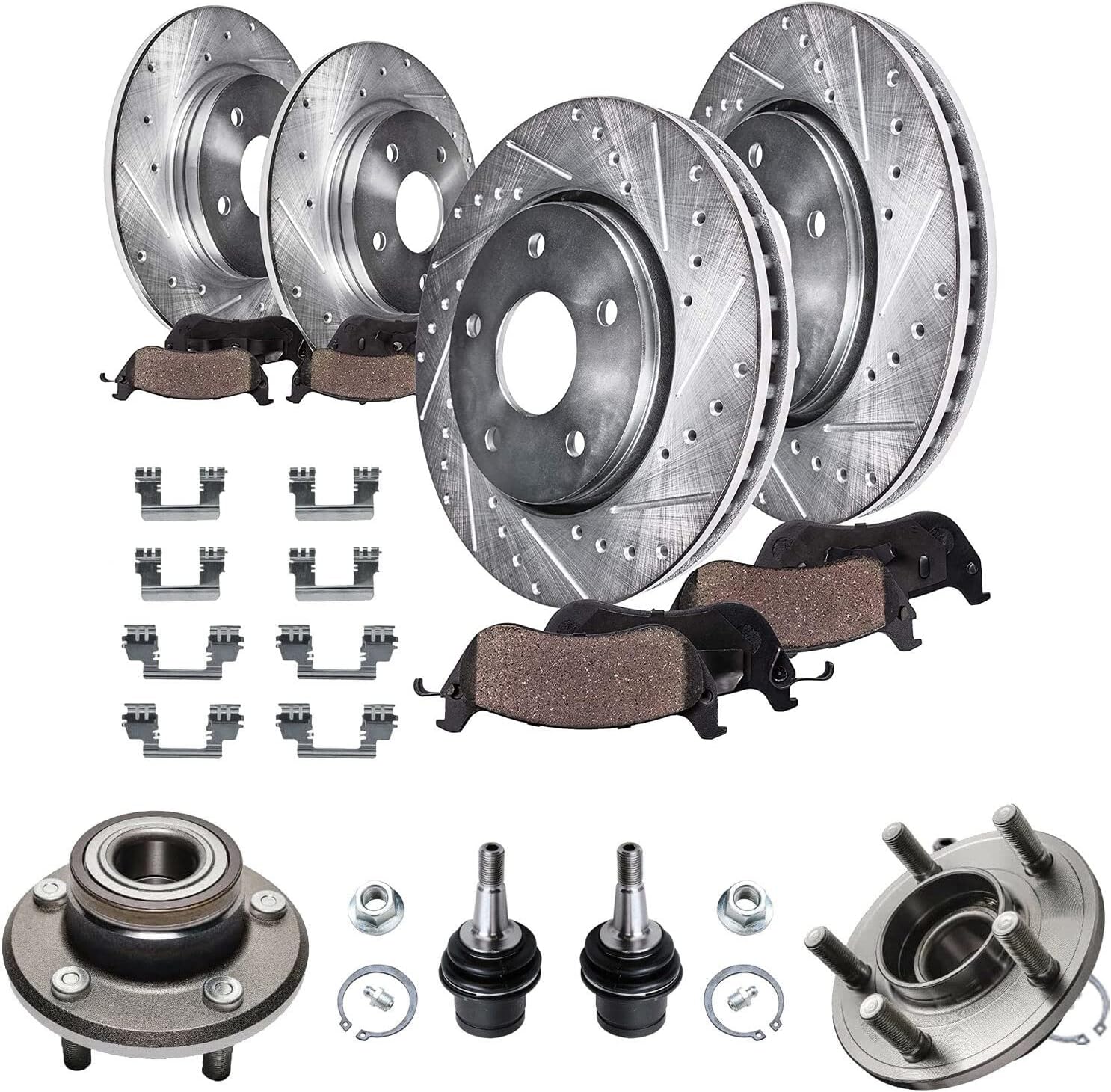 Detroit Axle - RWD Front End Suspension Kit Brake Kit for Chrysler 300 Dodge Magnum Charger, Control Arms Wheel Bearing Hubs Struts Brake Rotors Brake Pads Sway Bars Replacement