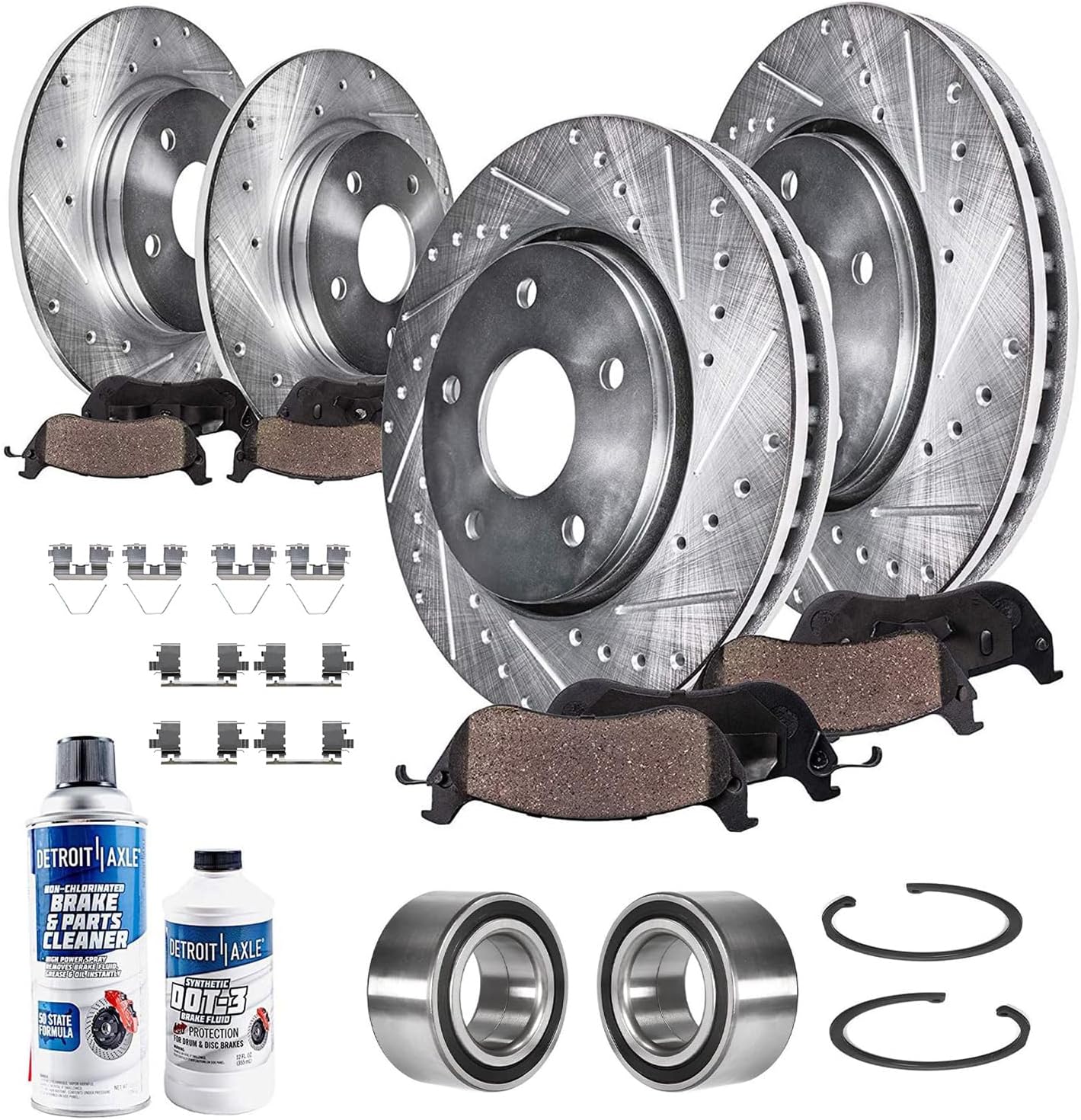 Detroit Axle - Brake Kit for 2013 2014 2015 2016 2017 Honda Accord, Drilled Slotted Brake Rotors Brakes Pads Front Wheel Bearings Replacement: 11.54' inch Front and 11.10' inch Rear Rotor