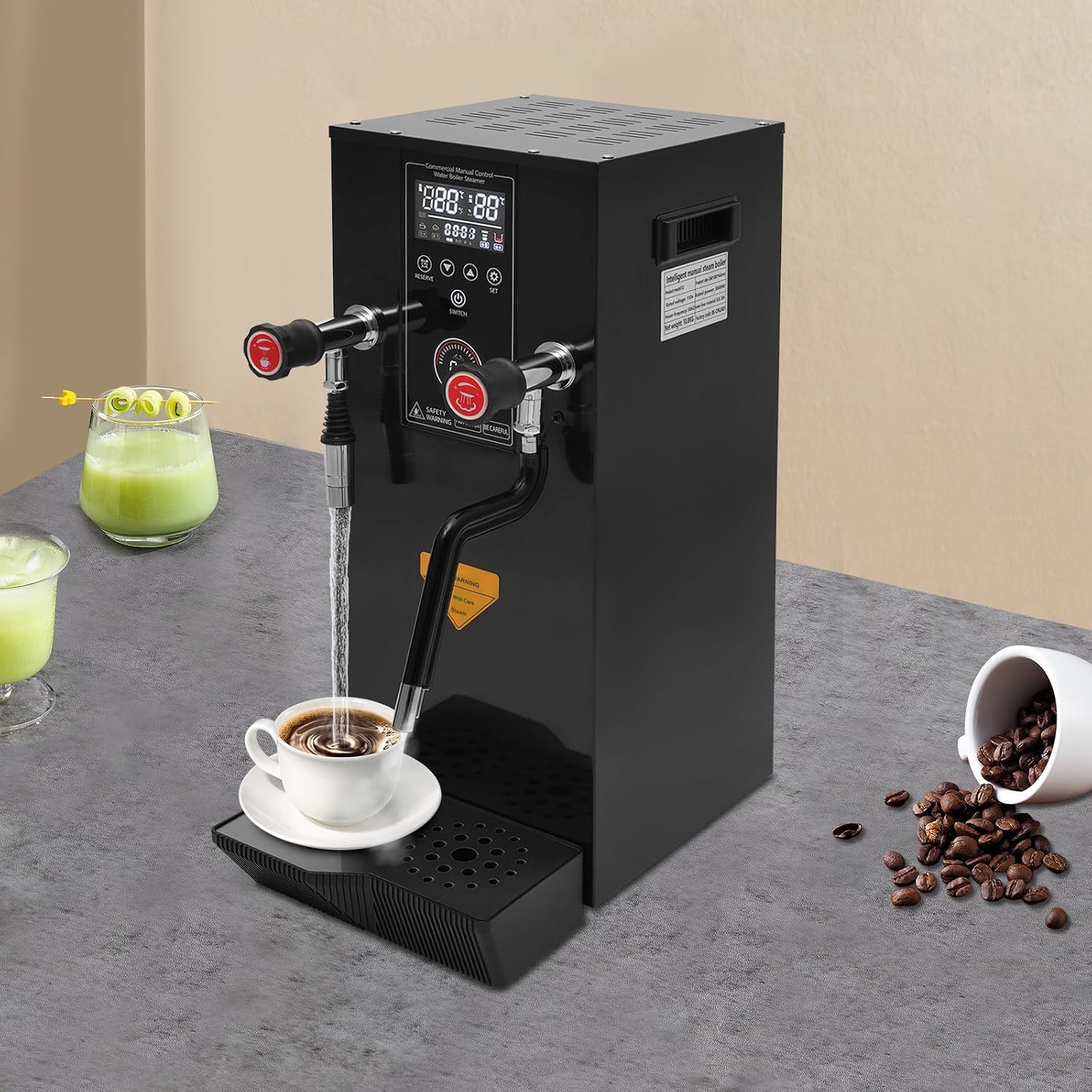 12L Commercial Hot Water Dispenser with LCD Timer, Commercial Water Boiler, 3000W Fast Boiling Water Machine for Coffee, Tea, Milk Steaming, 110V US Plug, Stainless Steel, Black