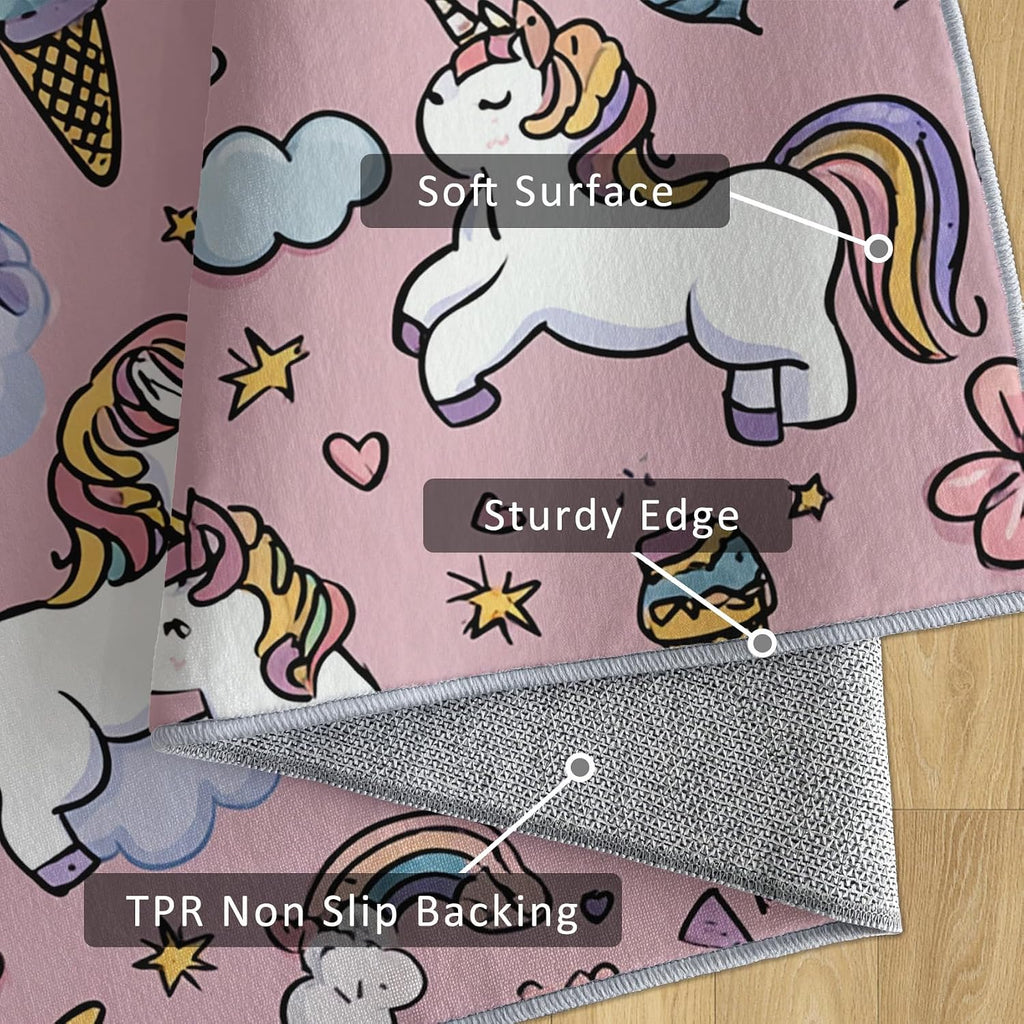 Unicorn Rug 8x12 for Bedroom, Kawaii Ice Cream Rainbow Patterned Living Room Area Rug, Unicorn Kids Boys Girls Room Decor, Washable Soft Thin Carpet with Non Slip Backing, 8 x 12 ft - Lu11694