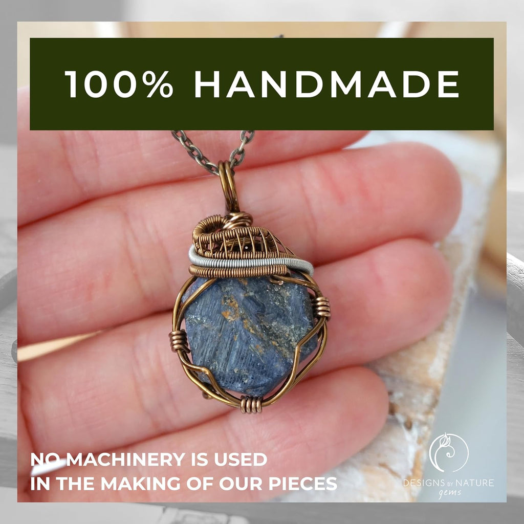 Designs by Nature Gems Handcrafted Raw Gemstone Necklace, Mixed Wire Pendant in Antique Bronze with 24 Inch Chain