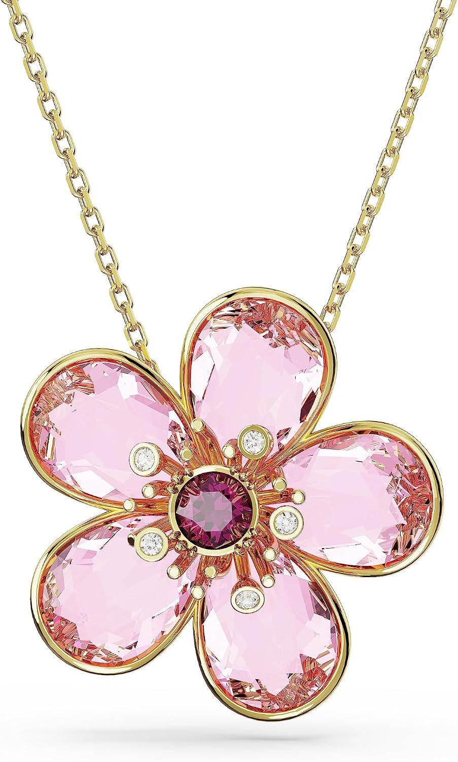 Swarovski Florere Necklace and Earrings Collection, Pink Crystals, Yellow Crystals, Gold Tone Metal Finish