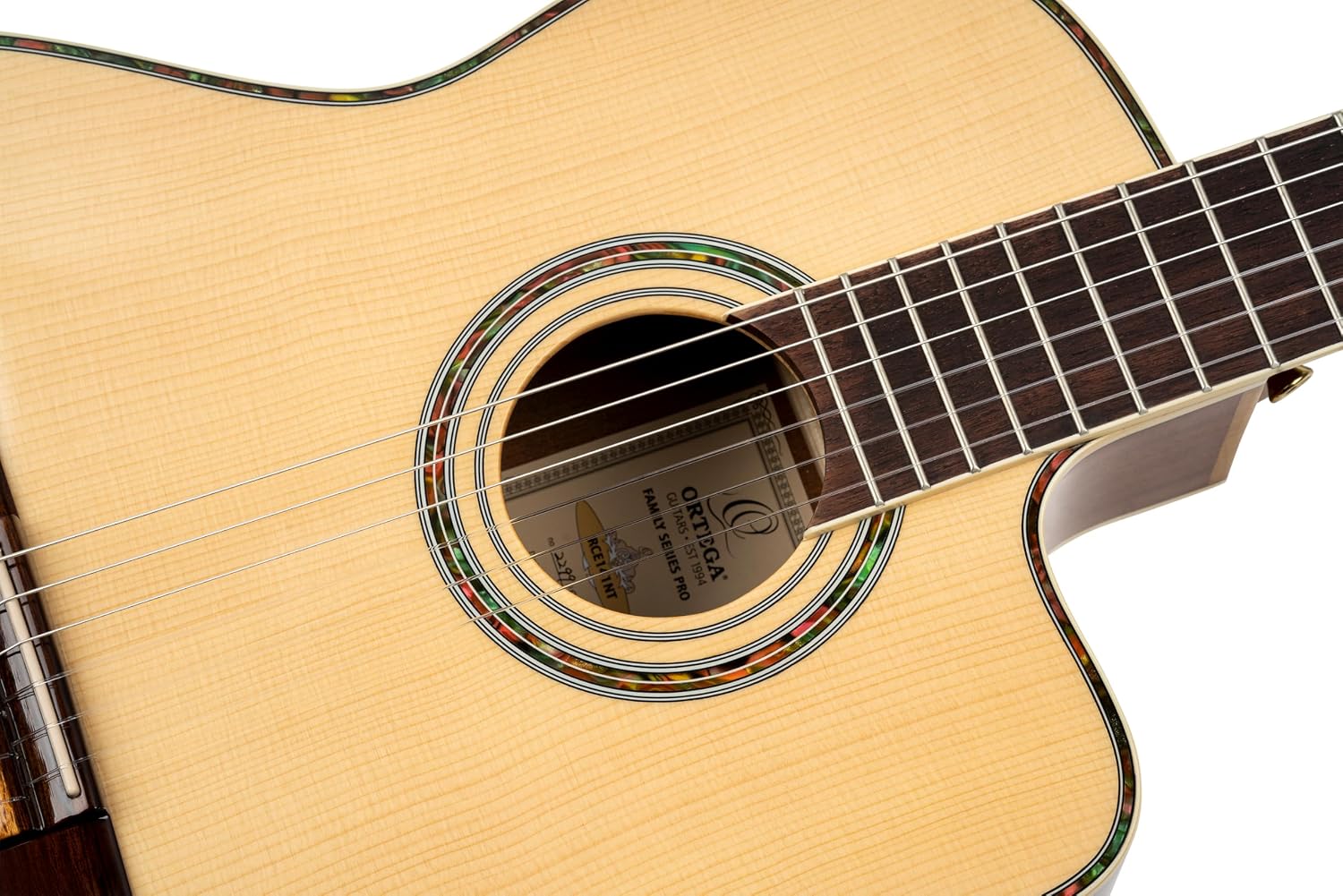 Ortega Guitars 6 String Family Series Pro Solid Top Acoustic-Electric Nylon Classical Guitar w/Bag, Right, Full (RCE141NT)