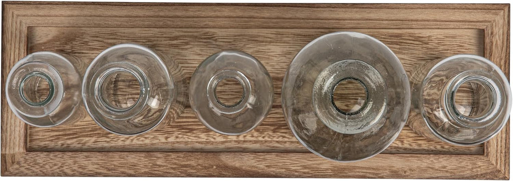 Creative Co-Op Set of 5 Vintage Bottle Vases on Wood Tray