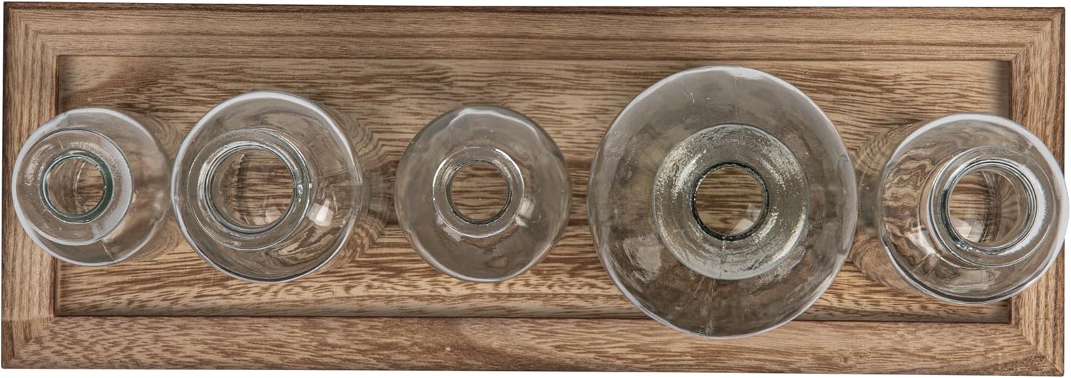 Creative Co-Op Set of 5 Vintage Bottle Vases on Wood Tray