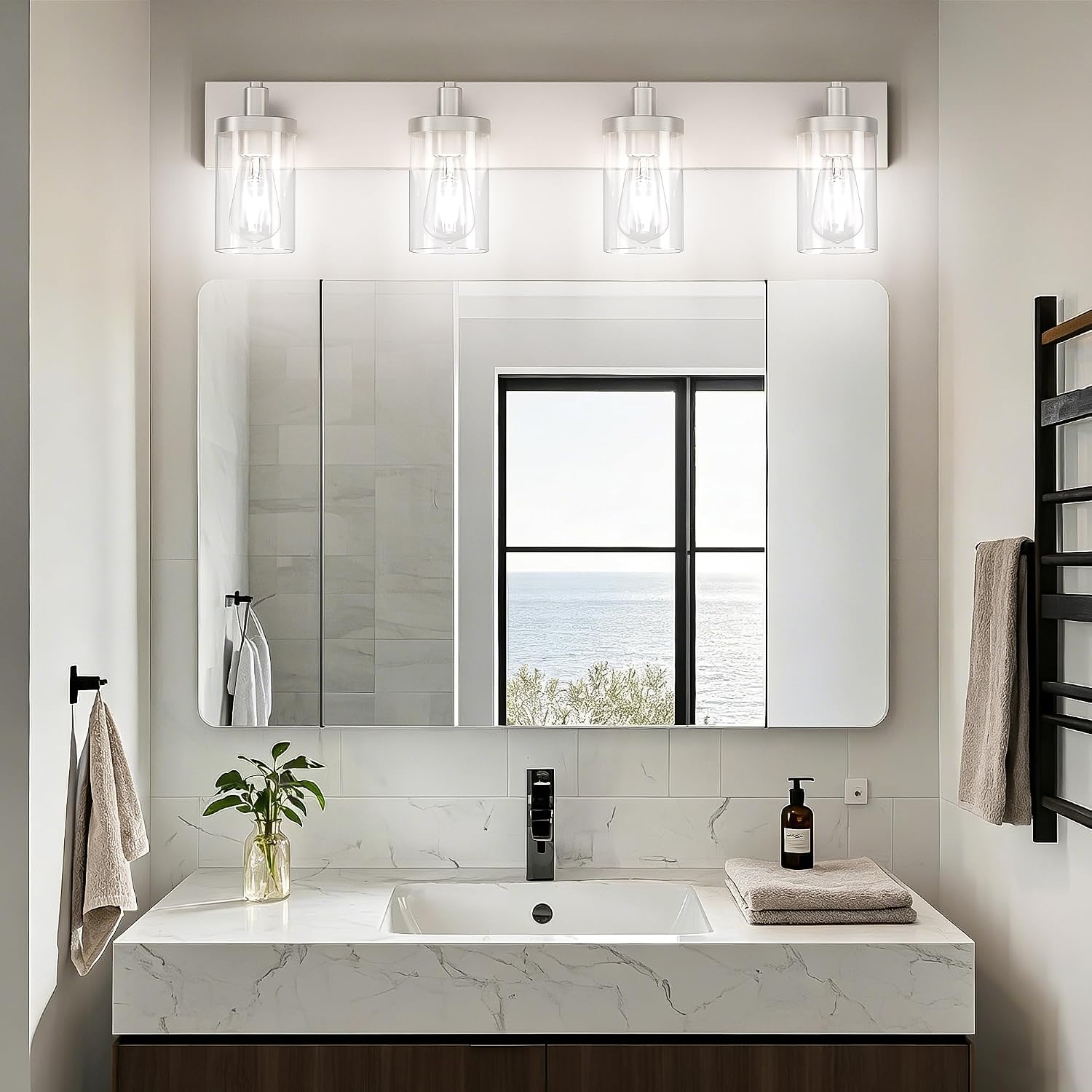 Aipsun Brushed Nickel Bathroom Light Fixtures 4 Lights Vanity Light for Bathroom Lighting Fixtures Over Mirror(Exclude Bulb)