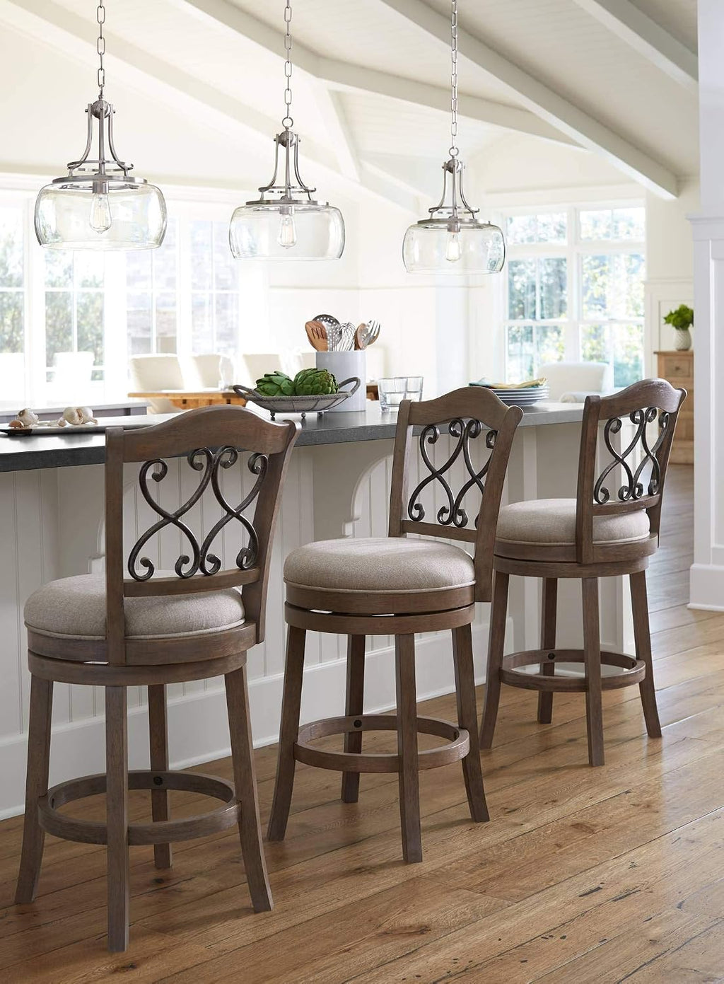 Franklin Iron Works Pendant Light Fixture - Charleston Brushed Nickel, Clear Glass, Farmhouse Pendant Light for Kitchen Islands, Living Rooms, Dining Rooms, and Bedrooms - 13 1/2' Wide, 16' High