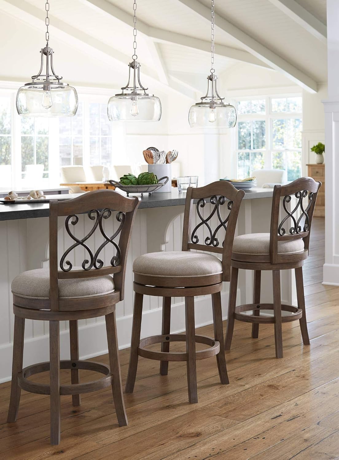 Franklin Iron Works Pendant Light Fixture - Charleston Brushed Nickel, Clear Glass, Farmhouse Pendant Light for Kitchen Islands, Living Rooms, Dining Rooms, and Bedrooms - 13 1/2' Wide, 16' High