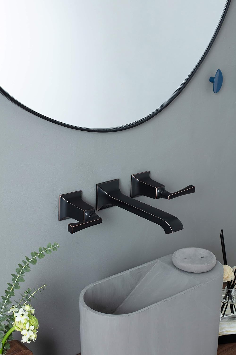 SITGES Bathroom Wall Faucet, Heavy Duty, Brass Constructed Wall Mount Faucet with Metal Lever Handles, Rough in Valve Included (Oil Rubbed Bronze)