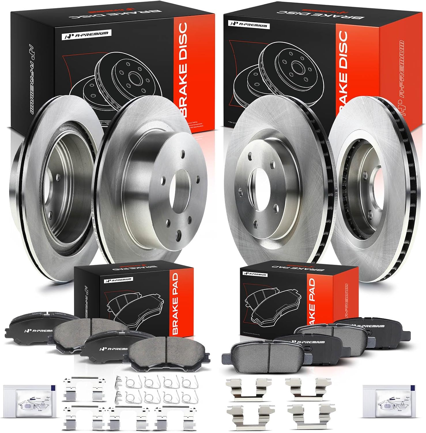 A-Premium Front & Rear Vented Disc Brake Rotors + Ceramic Pads Kit Compatible with Select Nissan Models - Rogue 2014 2015 2016 2017, 12-PC Set