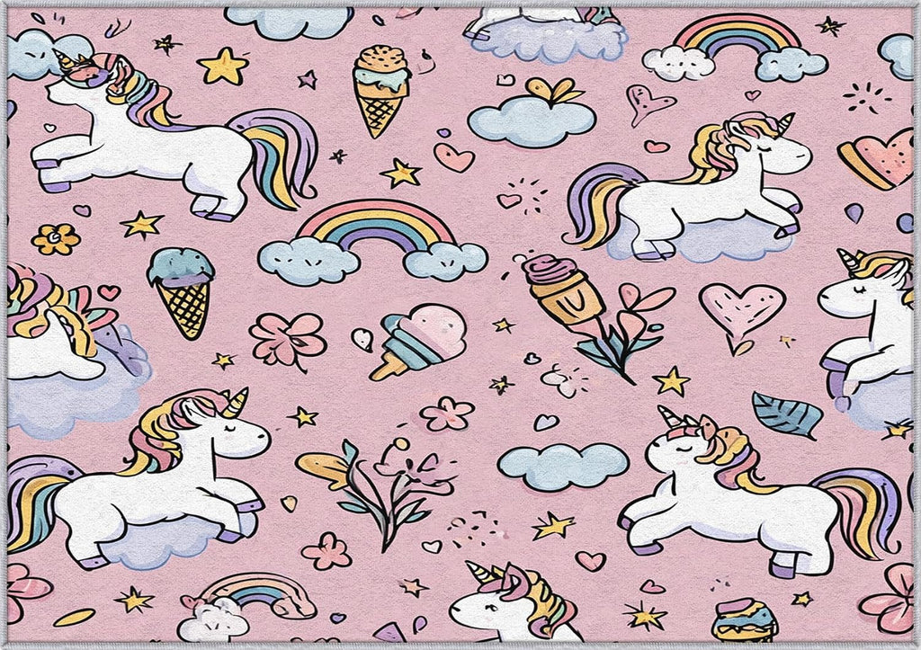Unicorn Rug 8x12 for Bedroom, Kawaii Ice Cream Rainbow Patterned Living Room Area Rug, Unicorn Kids Boys Girls Room Decor, Washable Soft Thin Carpet with Non Slip Backing, 8 x 12 ft - Lu11694