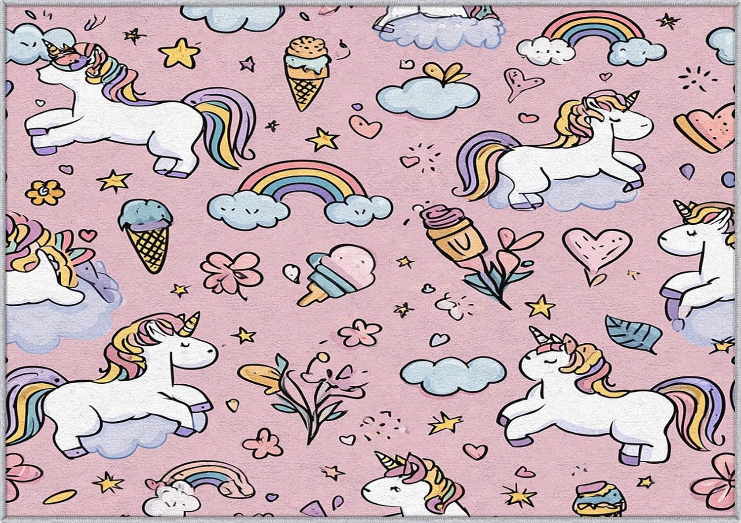 Unicorn Rug 8x12 for Bedroom, Kawaii Ice Cream Rainbow Patterned Living Room Area Rug, Unicorn Kids Boys Girls Room Decor, Washable Soft Thin Carpet with Non Slip Backing, 8 x 12 ft - Lu11694