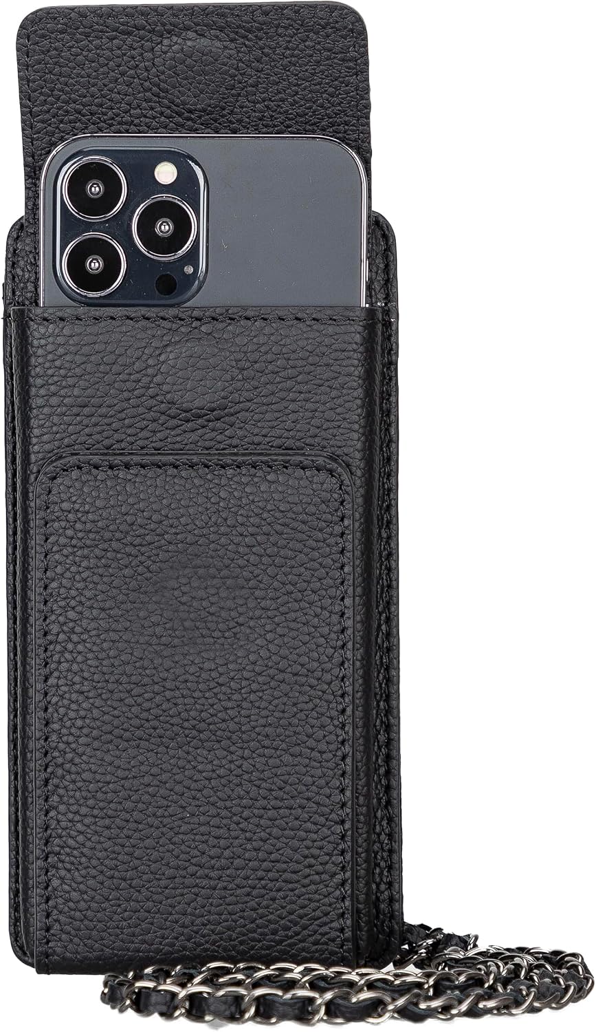 Crossbody Women Wallet fits iPhone 16 Pro MAX / 17 Pro MAX and All Mobile Devices up to 6.9' - Zippered Women Purse, Shoulder Bag with Card Holder, Pocket & Chain Strap, Trendy (Black)