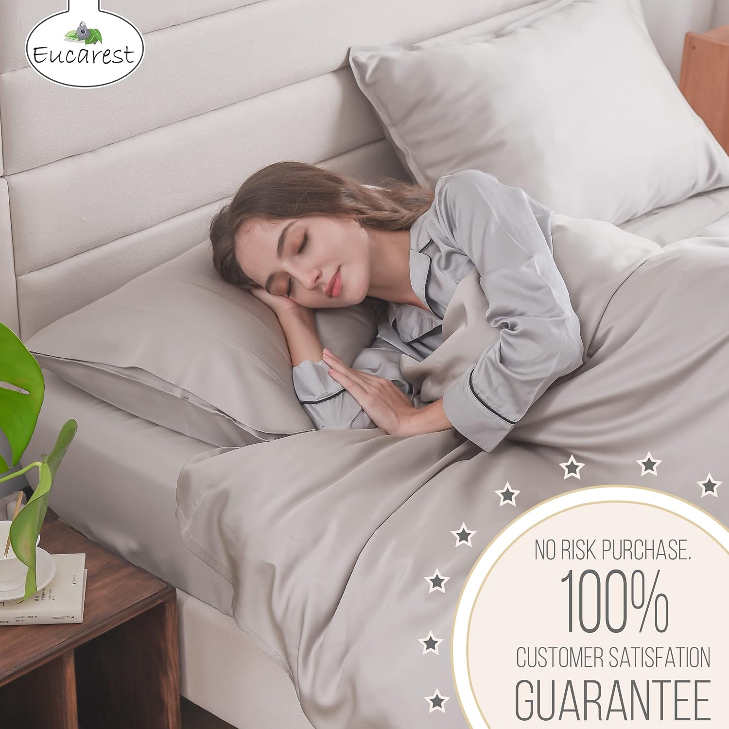 Eucalyptus Lyocell Bed Sheets, Hypoallergenic 100% Organic Tencel, Thermal Regulating and Moisture Wicking for Hot Sleepers, Superior Thread Quality, Extra Deep Pockets Queen Size - Gray