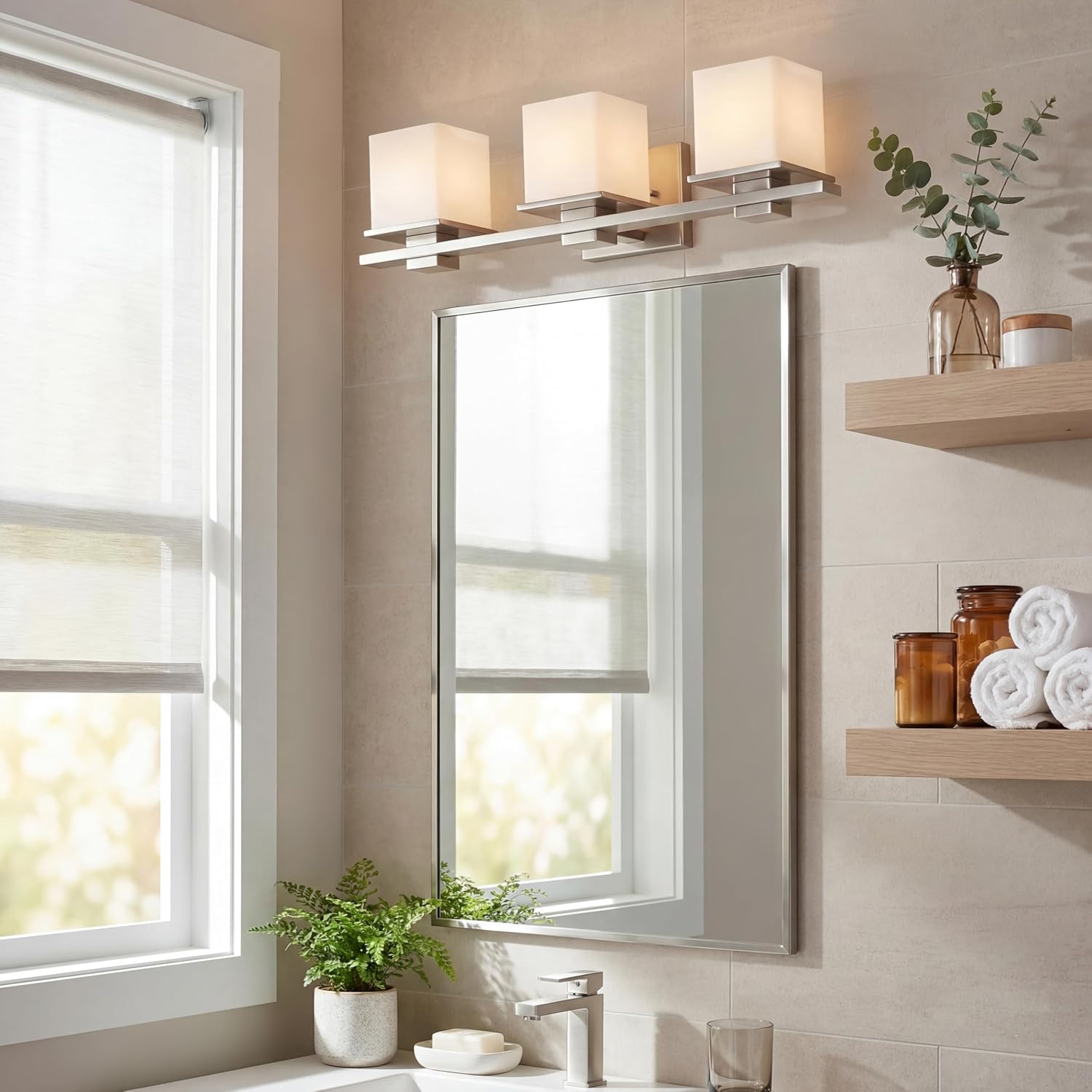Kichler Tully 24' Vanity Light in Antique Pewter, 3-Light Modern Bathroom Light with Satin Etched Cased Opal Glass, (24' W x 6.5' H), 45151AP