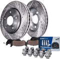 Detroit Axle - Front Drilled & Slotted Brake Rotors + Ceramic Brake Pads +10pc Wheel Lug Nuts Replacement for 2007-2013 Nissan Altima - 6pc Set