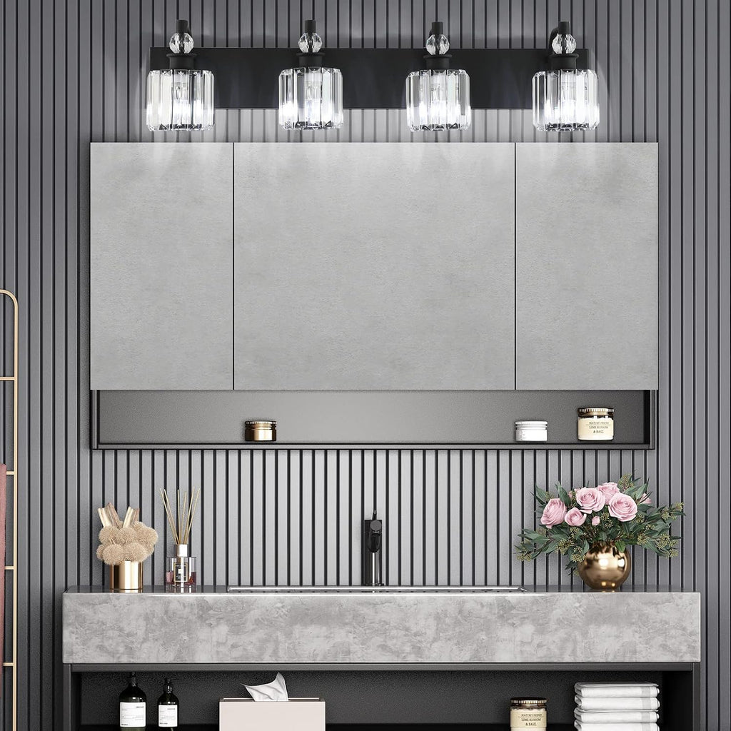Ralbay Black Crystal Vanity Light Fixtures 4 Light Crystal Bathroom Vanity Lights Fixtures Over Mirror Modern Matte Black Bath Wall Lights