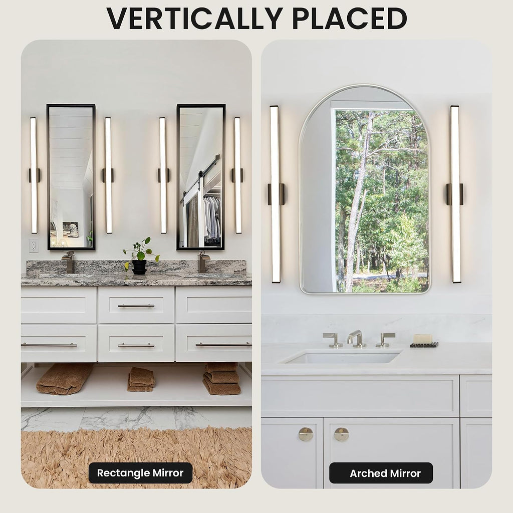 Modern LED Bathroom Vanity Light 48 inch 32W Dimmable 3CCT Bathroom Light Fixture Over Mirror Rectangle Bath Vanity Light Bar with Double Layer Acrylic Shade (Matte Black)
