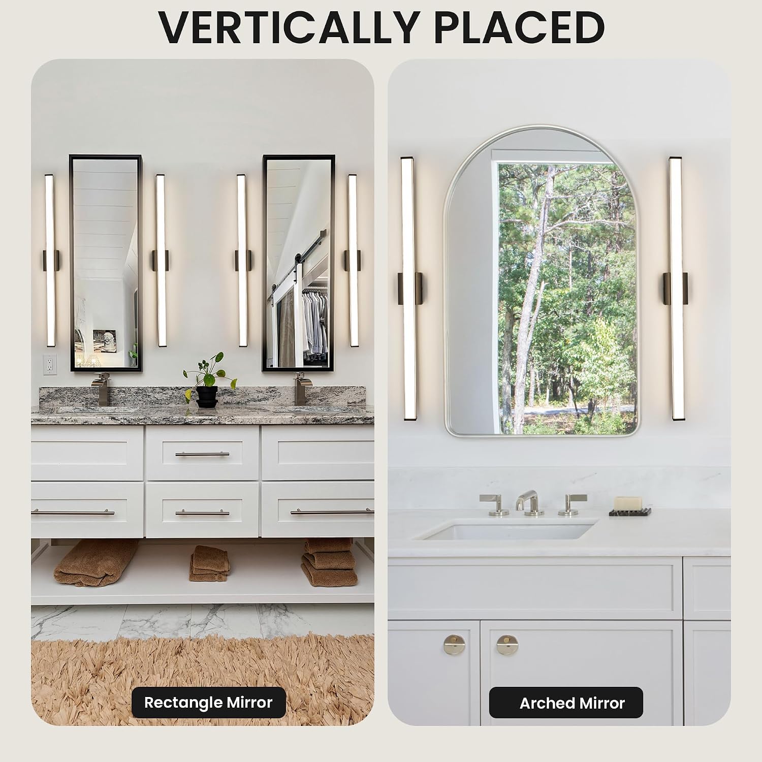 Modern LED Bathroom Vanity Light 48 inch 32W Dimmable 3CCT Bathroom Light Fixture Over Mirror Rectangle Bath Vanity Light Bar with Double Layer Acrylic Shade (Matte Black)