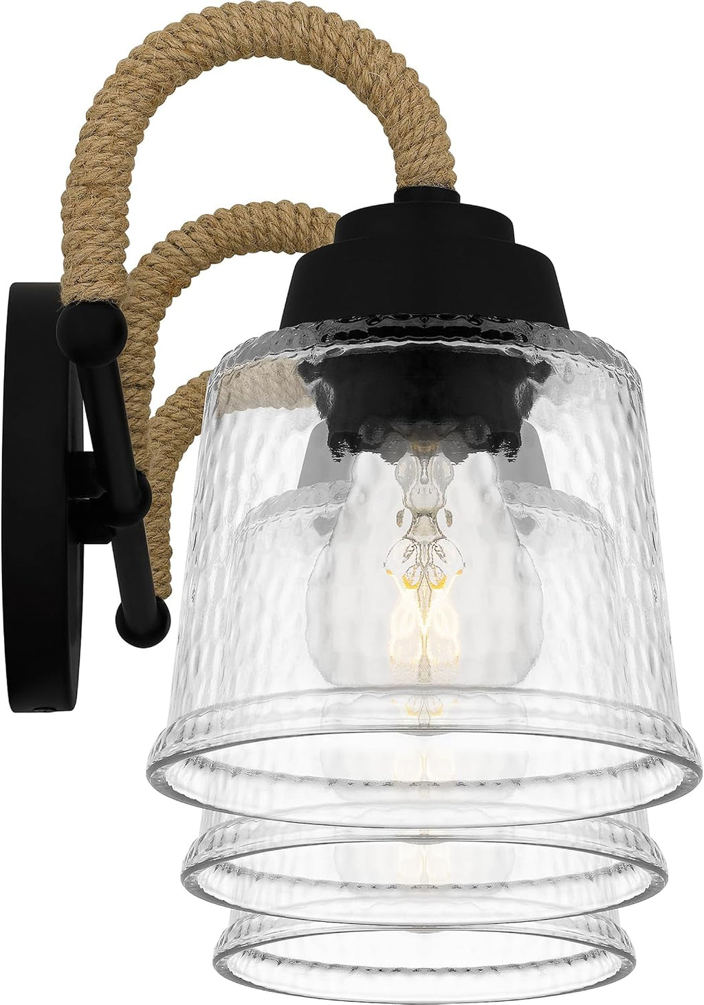 Quoizel Seabreeze Bath Vanity Lights,22 Inch 3-Light Matte Black Coastal-Inspired Lighting Fixtures Over Mirror, Clear Hammered Glass, 100W, Transitional Wall Light for Bathroom, Dresser or Sink