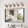 5-Light Brushed Nickel Vanity Light Fixtures, Modern LED Bathroom Wall Lights for Dressing Room, Integrated LED Chips with Frosted Column & Clear Square Glass Shades, Energy Saving Wall Sconce