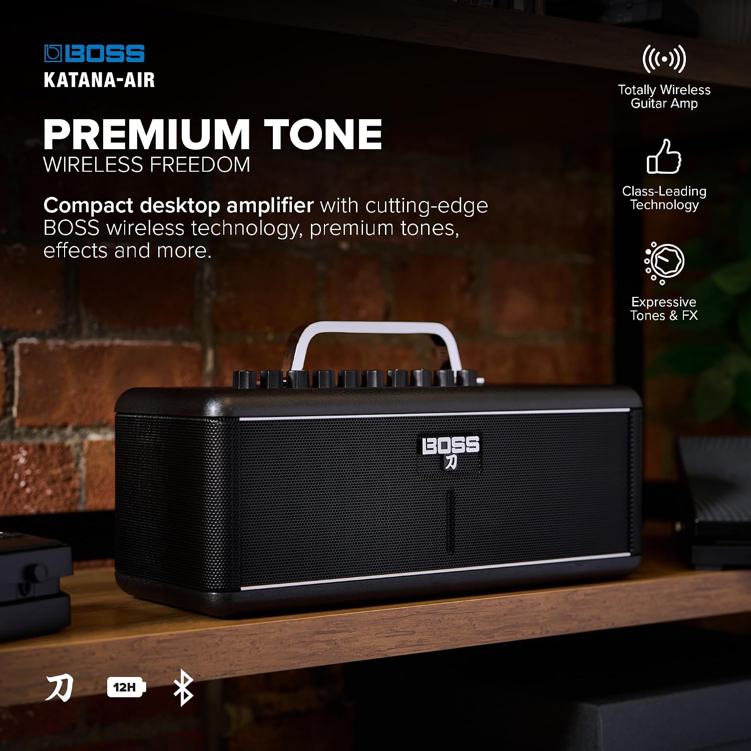 BOSS Katana-Air | Wireless Compact Desktop Amplifier for Guitar, Bass & Acoustic-Electric Guitar & Bass | 5 Amp Characters | Acclaimed Katana Amp & Effect Tones | WL-T Transmitter with Motion Sensing
