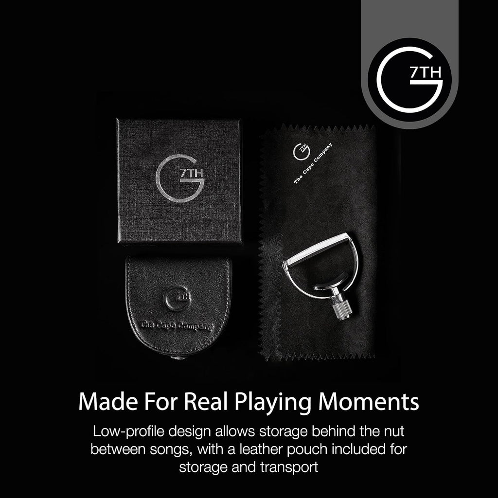 G7th Heritage Silver Banjo Wide Capo S1 - Adjustable Tension Control & Adaptive Radius Technology with Protective Silicone Pads - Yoke-Style Capo for Banjos, UK Design
