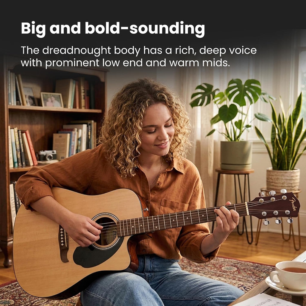 Fender FA-125CE Dreadnought Cutaway Acoustic-Electric Guitar - Natural Bundle with Gig Bag, Tuner, Strap, Strings, Picks, and Austin Bazaar Instructional DVD