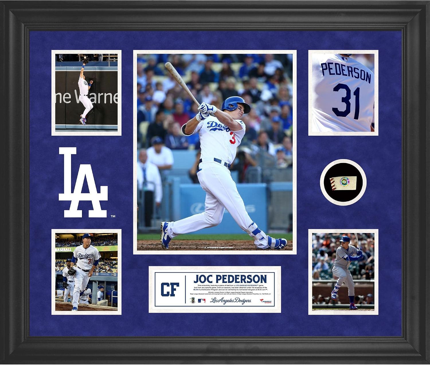 Joc Pederson Los Angeles Dodgers Framed 5-Photo Collage with a Piece of Game-Used Baseball - MLB Player Plaques and Collages