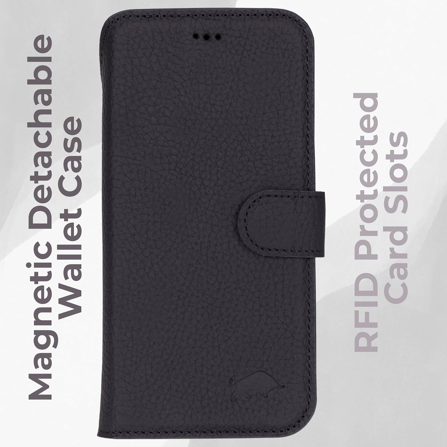 VENOULT Leather Wallet Case for iPhone 17 Pro Max, Full Grain Genuine Leather, Magnetic Detachable, 4 Card Holder, Buesiness Style, Compatible with MagSafe, RFID, Handmade (Pebble Black)