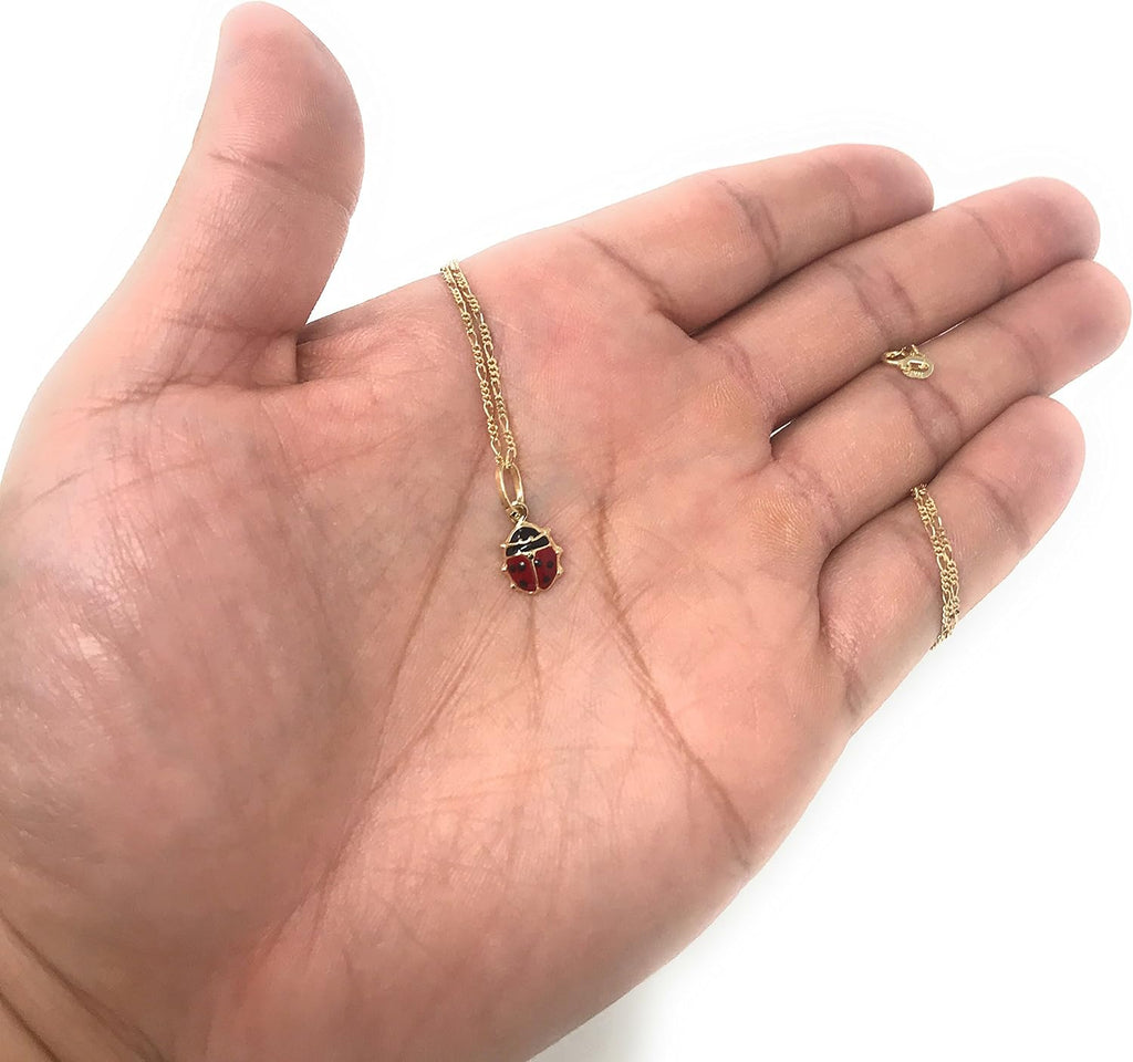 Ioka - 14K Yellow Gold Lady Bug Colored Enamel Lucky Charm Tiny Pendant For Necklace or Chain