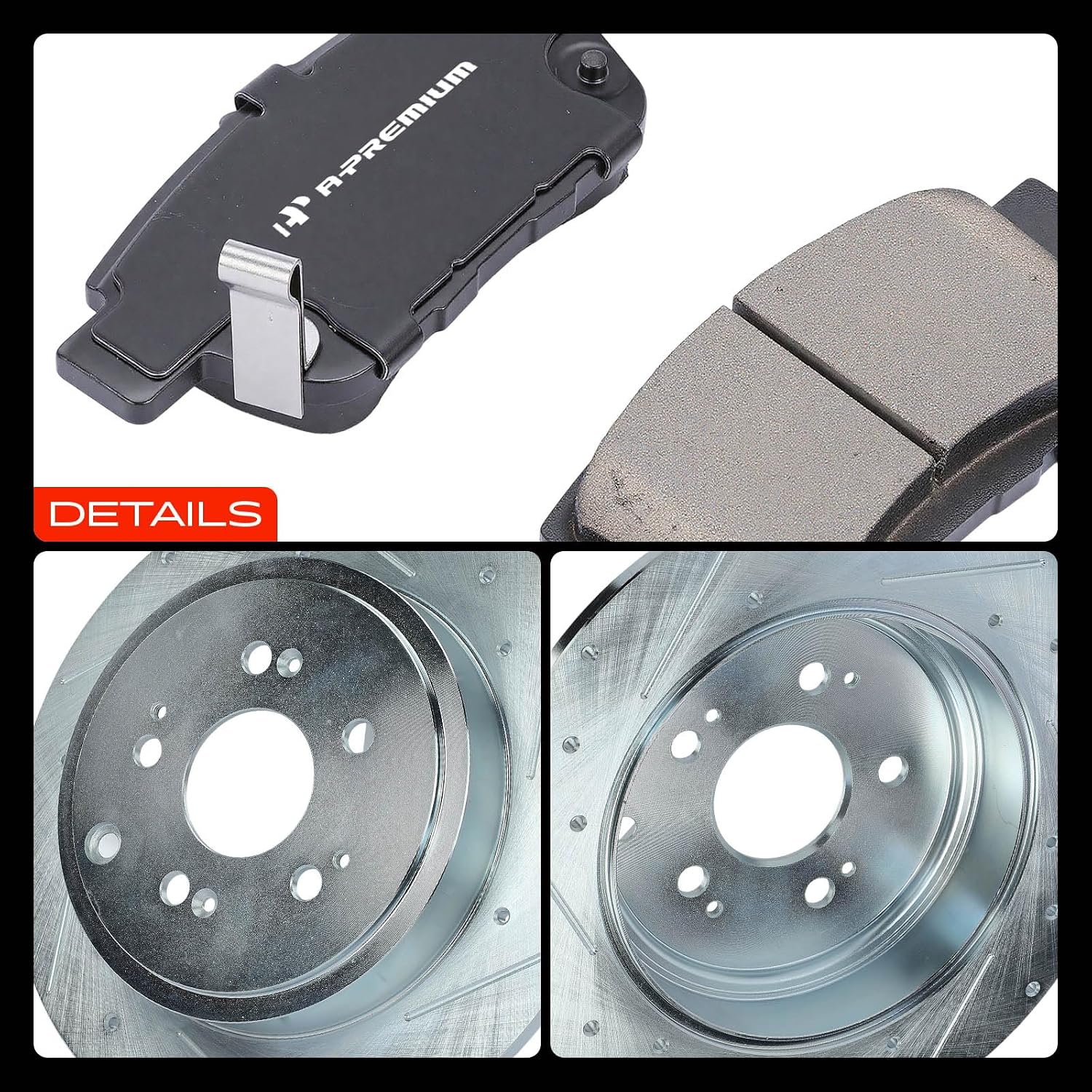 A-Premium 13.15 inch (334mm) Rear Drilled and Slotted Disc Brake Rotors + Ceramic Pads Kit Compatible with Select Honda Models - Ridgeline 2006 2007 2008 2009 2010 2011 2012 2013 2014, 6-PC Set