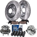 Detroit Axle - Front Brake Kit for 2013-2020 Ford Fusion, 2013-2016 Lincoln MKZ, 11.81'' inch Drilled & Slotted Brake Rotors Ceramic Brake Pads Wheel Bearing & Hubs Wheel Lug Nuts Replacement