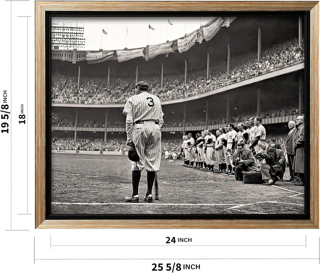 Poster Master The Babe Bows Out Canvas - Retro Babe Ruth Retires Print - Sports Art - Gift for Him, Men, Athlete - Baseball Art - Decor for Man Cave, Gym, Living Room - 18x24 Silver Framed Canvas