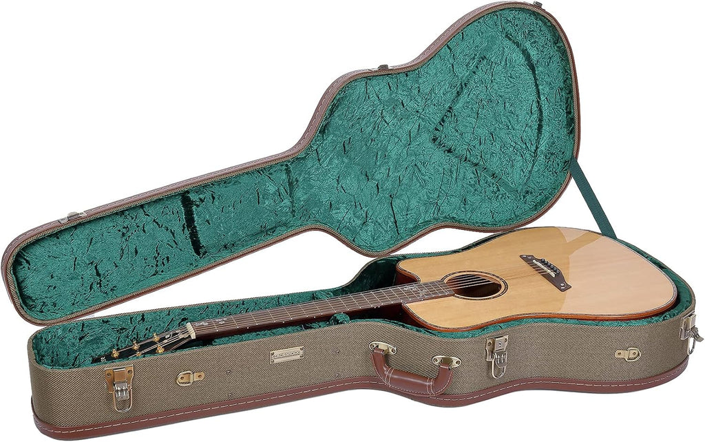 Crossrock Vintage style wood case for Dreadnought Acoustic Guitars with removable shoulder straps-Green(CRW700DGN)