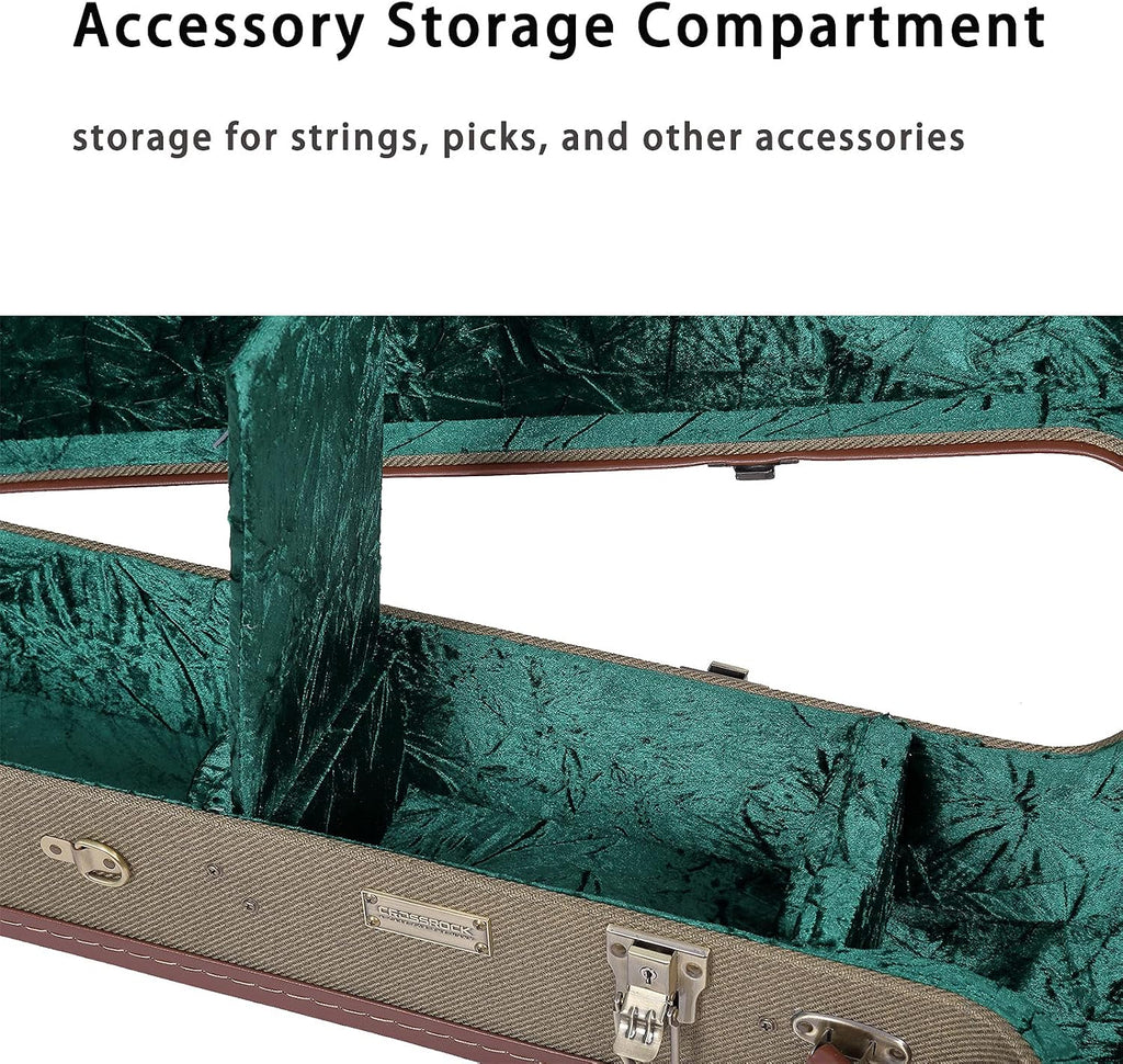 Crossrock Vintage style wood case for Dreadnought Acoustic Guitars with removable shoulder straps-Green(CRW700DGN)