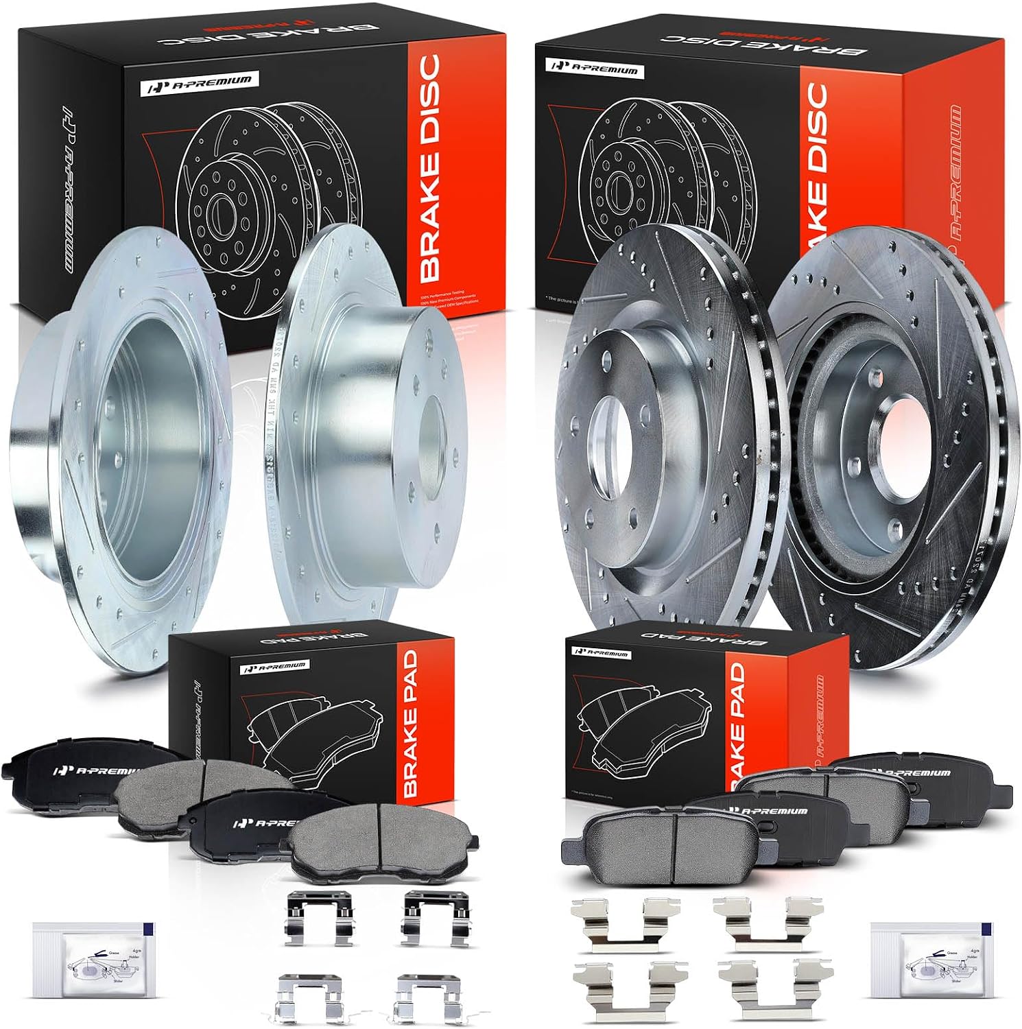 A-Premium Front & Rear Drilled and Slotted Disc Brake Rotors + Ceramic Pads Kit Compatible with Select Nissan Models - Altima 2007 2008 2009 2010 2011 2012 2013, 3.5L, 12-PC Set