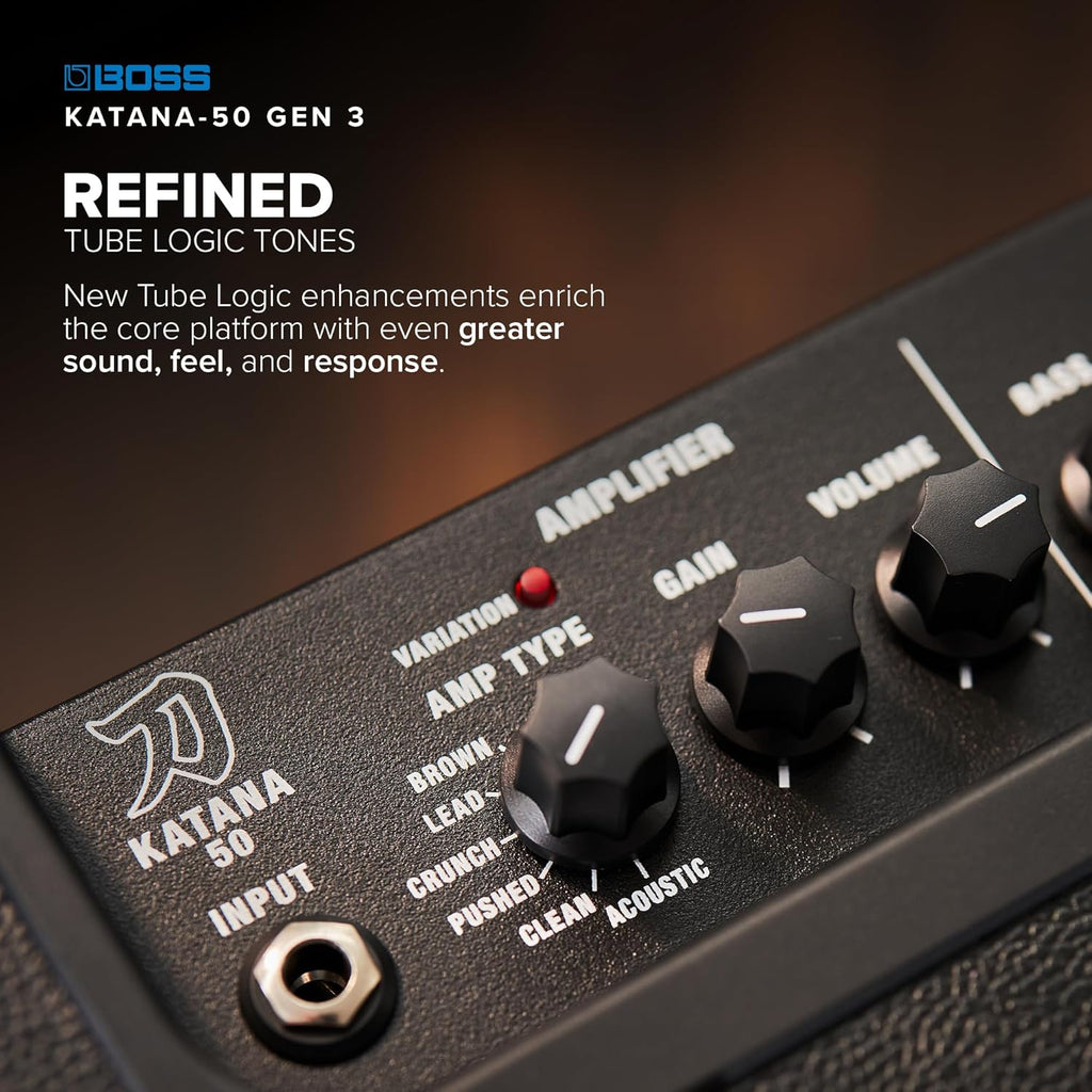 BOSS Katana-50 Gen 3 Guitar Amplifier | Compact 50-Watt Combo Amp | Custom 12-Inch Speaker | Evolved Tube Logic Sound | 12 Amp Characters | Onboard BOSS Effects | Advanced Connectivity & More
