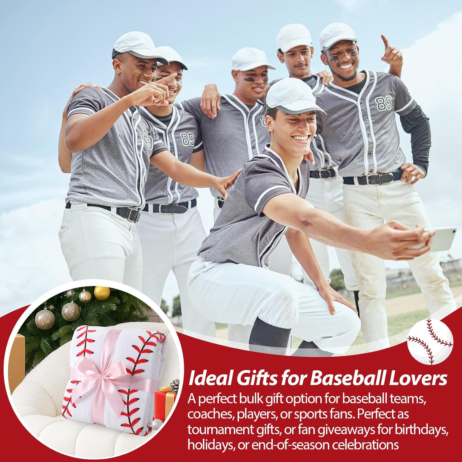 Eurzom 12 Pcs Baseball Throw Blankets Bulk for Teens Adults 60' Round Soft Flannel Sport Ball Blanket Team Gift for Baseball Lovers Coaches Players Senior Night Birthday Party Supplies