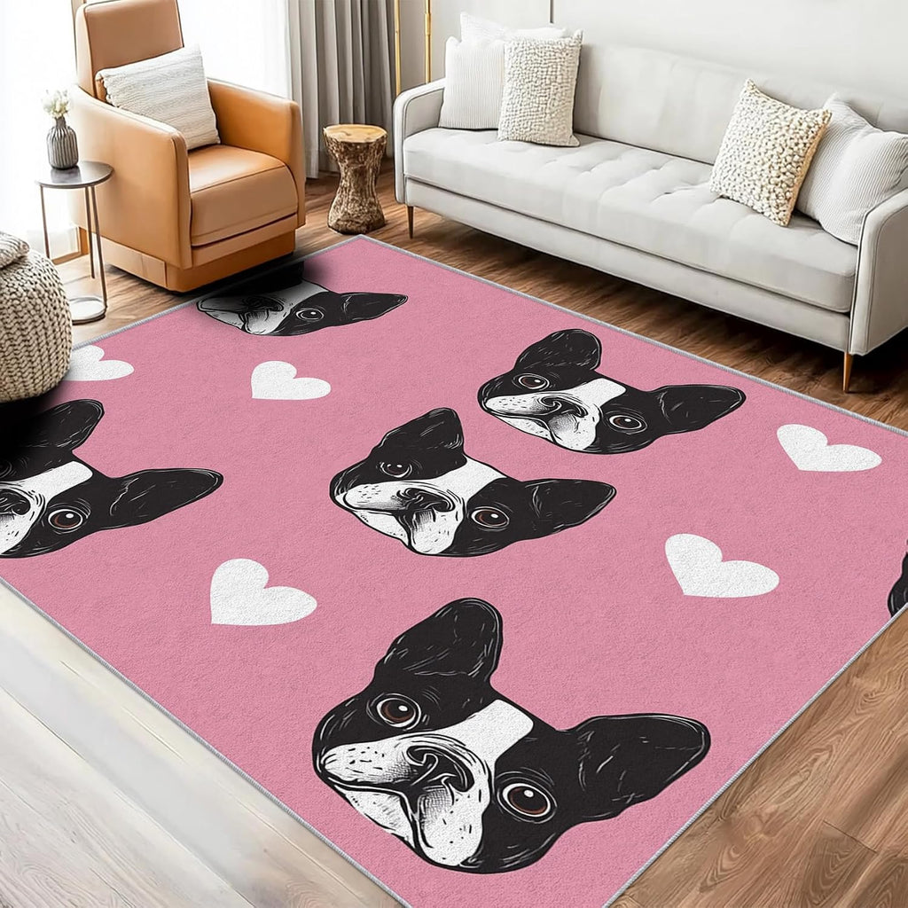 French Bulldog Rug 8x12 for Bedroom, Puppy Dog Patterned Living Room Area Rug, French Bulldog Kids Boys Girls Room Decor, Washable Soft Thin Carpet with Non Slip Backing, 8 x 12 ft - Lu11736